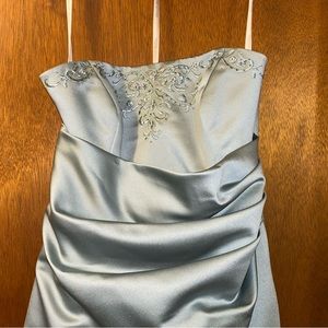 Peridot Green strapless, full length dress.